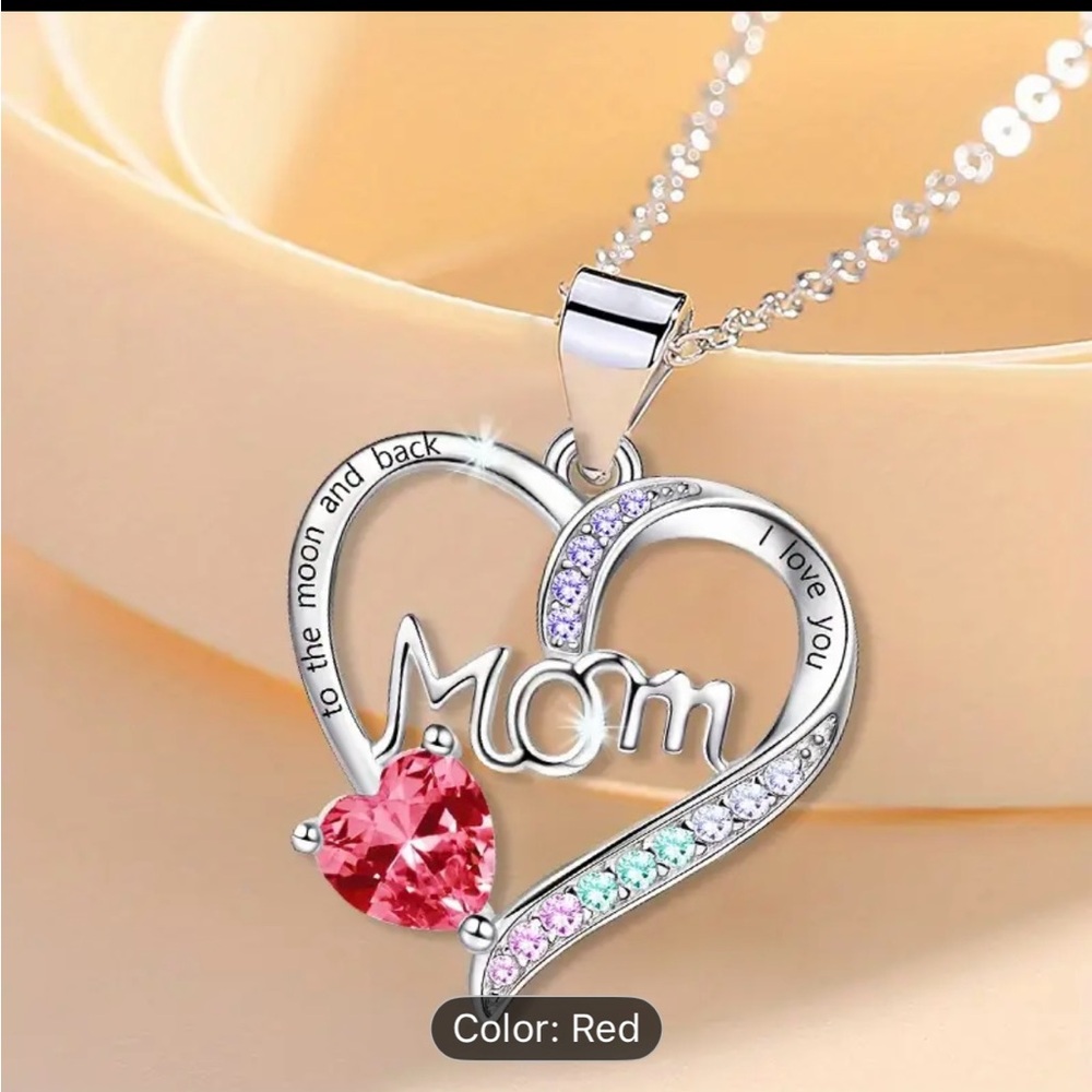 Silver Heart Necklace with Red Gemstone